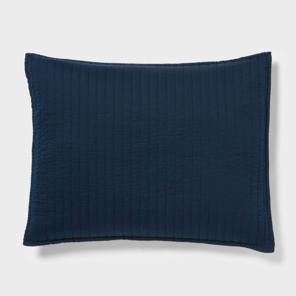 Standard 250TC Washed Cotton Sateen Quilt Pillow Sham - Dark Navy - Picture 1 of 3